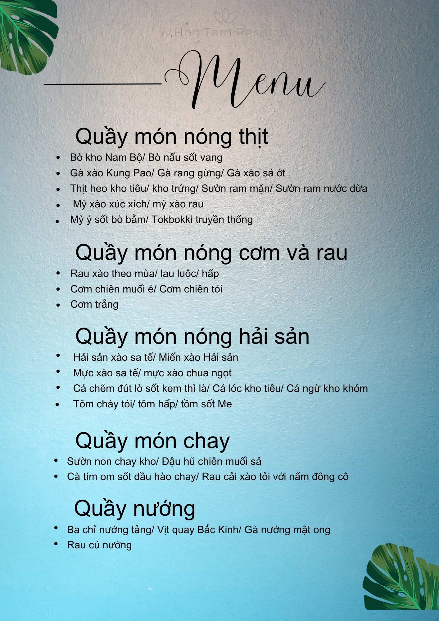 Vé Hòn Tằm trọn gói - Tour Hòn Tằm 1 ngày khu B 22 Menu bufffet Hòn Tằm Nha Trang