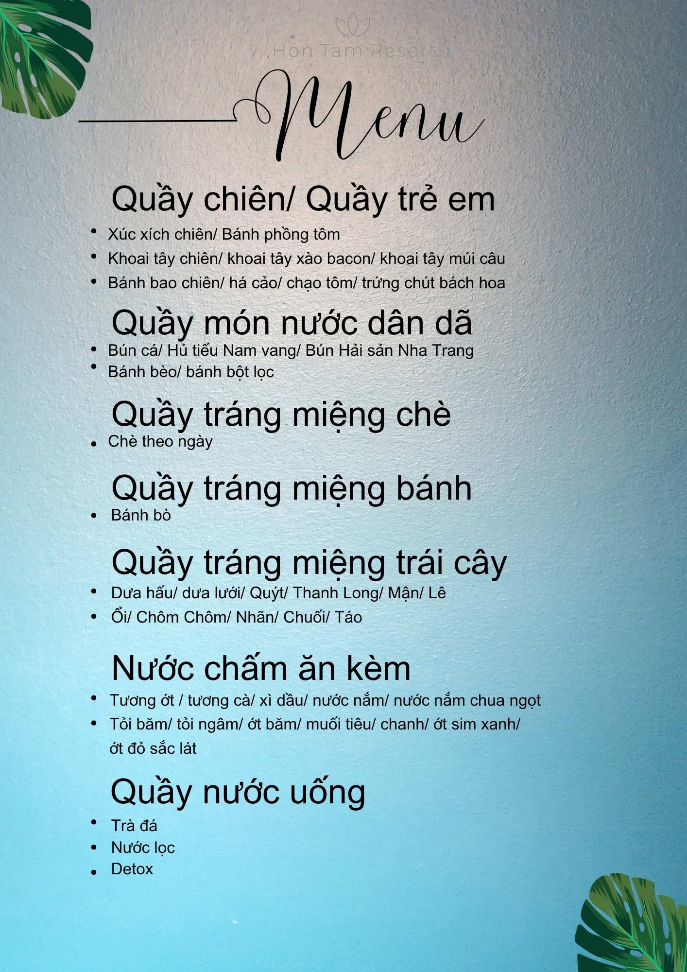 Vé Hòn Tằm trọn gói - Tour Hòn Tằm 1 ngày khu B 21 Menu bufffet Hòn Tằm Nha Trang