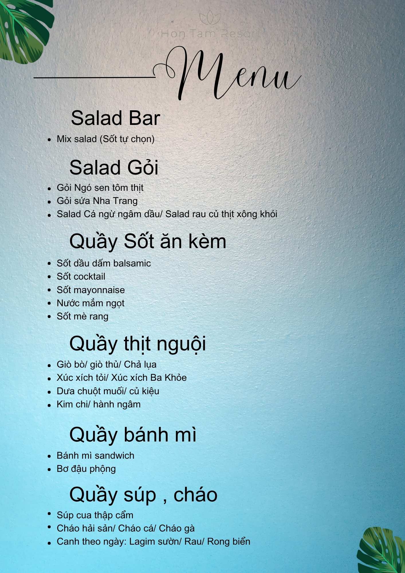 Vé Hòn Tằm trọn gói - Tour Hòn Tằm 1 ngày khu B 23 Menu bufffet Hòn Tằm Nha Trang