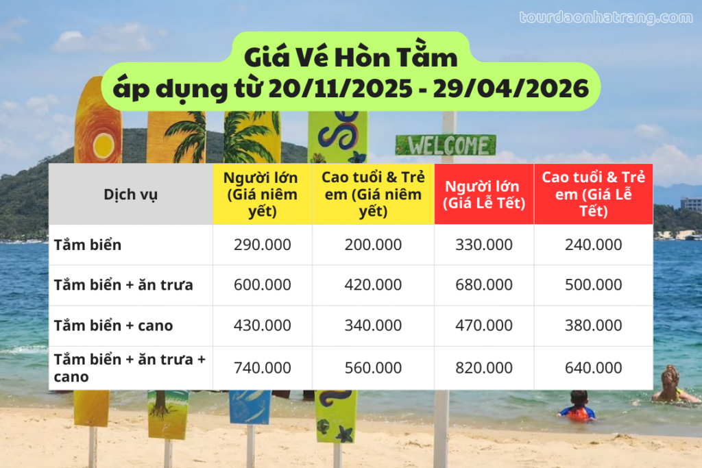 giá vé Hòn Tằm 2026